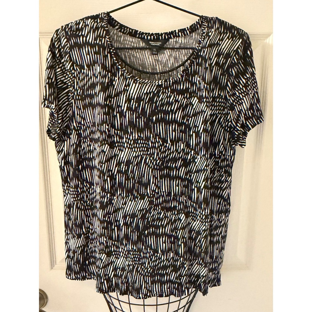 Simply Vera Vera Wang Women's XL Black White Abstract Print Stretch Top